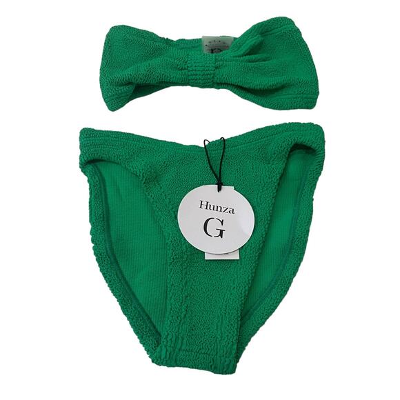 Hunza G Jean Bandeau Strapless Bikini Set Two Piece 2 Emerald Green One Size - Picture 2 of 3